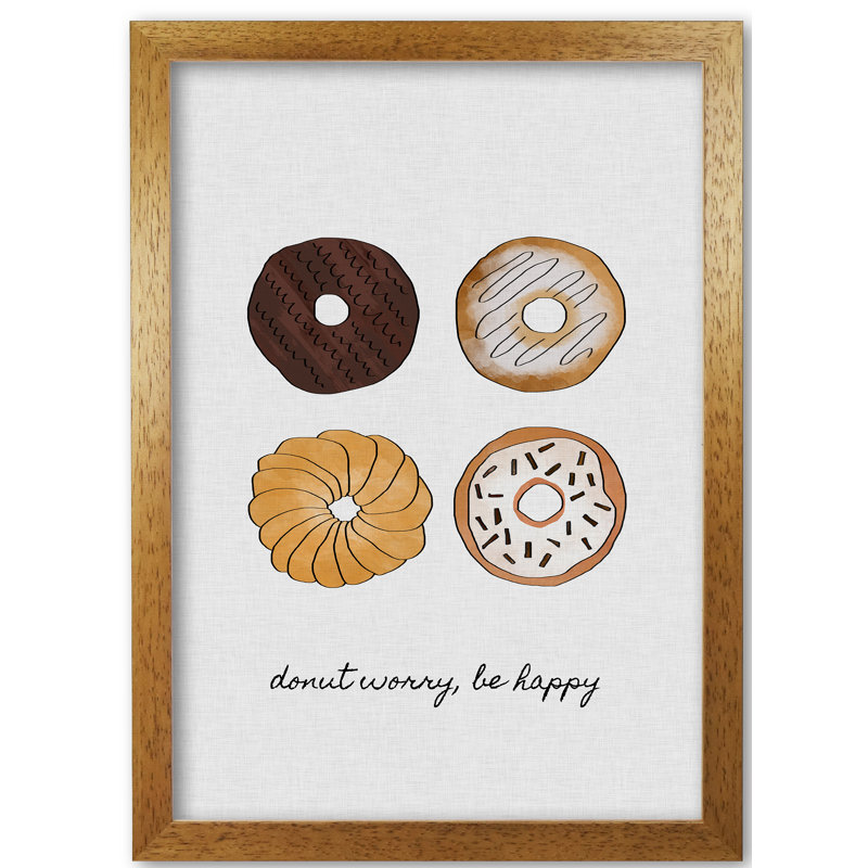 Donut Worry - Print, Honey Oak Frame, 60 cm H x 42 cm W x 5 cm D