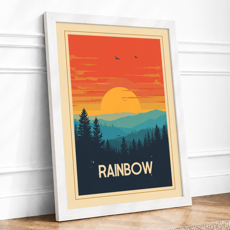 Mountains at Sunrise Retro - Framed Print, A2 - 59.4 x 42.0 cm, White