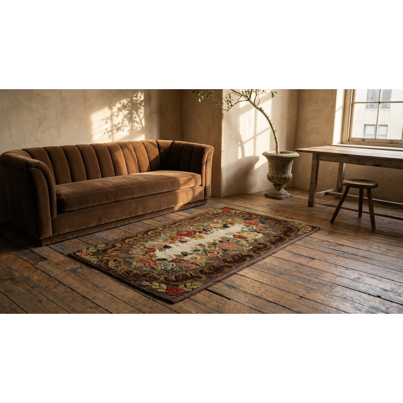 Hand Knotted Wool Floral Area Rug in Brown