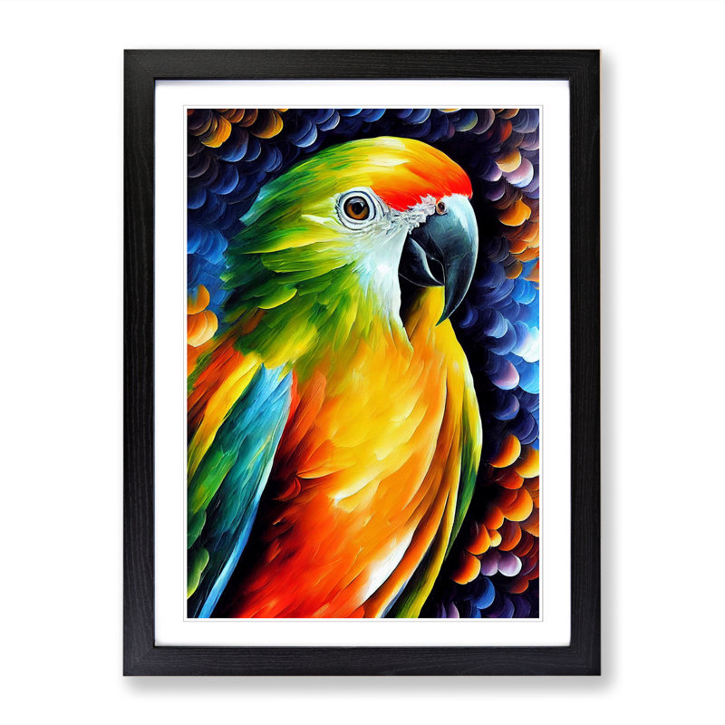 Parrot Vol.2 - Single Picture Frame Painting, Black, 64cm H x 46cm W x 2cm D