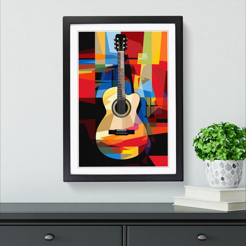Acoustic Guitar Pop - Single Picture Frame Print on Wood, 64cm H x 46cm W x 2cm D, Black