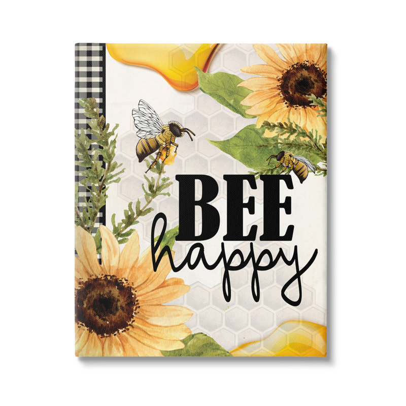 Abeille, insecte, tournesol heureux, H 16 po x l 16 po x P 1,5 po, Giclée encadrée blanc bord de mer