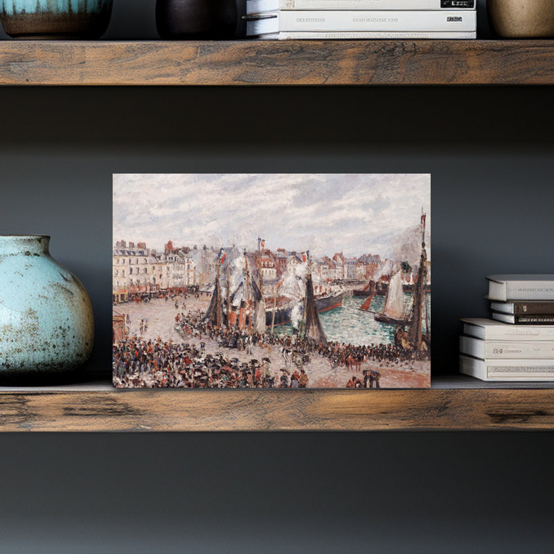 The Fish Market, Dieppe: Grey Weather, Morning, 1902 Abstract Contemporary City Wall Art Print by Camille Pissarro - 1 Piece Wrapped Canvas Wall Art