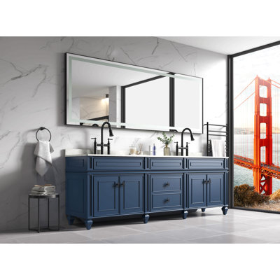 Led Bathroom Mirror With Aluminum Frame, Wall Mounted Vanity Mirror, Anti-Fog, Memory, 3 Colors, Stepless Dimmable