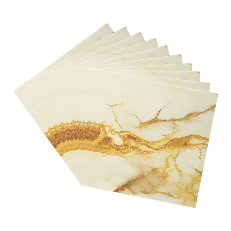 10Pcs Self-Adhesive Marble Pattern Wall Tile Stickers, 40cm L x 40cm W, Beige/Gold