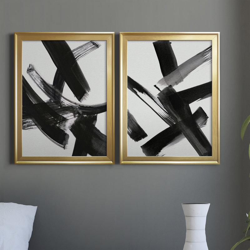 Black Magic I - ensemble de 2 peintures sur toile encadrées, Or, H 22,5 po x l 61 po x P 1,5 po