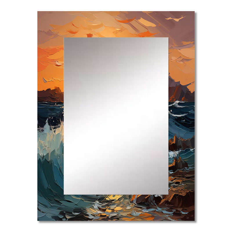 Orange Teal Lyrical Abstraction Lyrical Sunset - Lyrical Abstraction Decorative Mirror, Modern Wall Mirror, Printed Metal Art