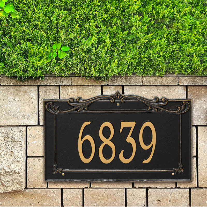 Signature Series 1-Line Wall Address Plaque, Black, Gold, Yes