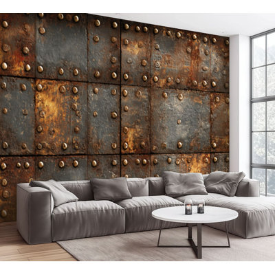 Wall Mural Peel and Stick Wallpaper Rustic Metal Plates Rivets Industrial Self-Adhesive Removable Contact Paper Wall Decor for Living Room Bedroom 100"H x 144"W