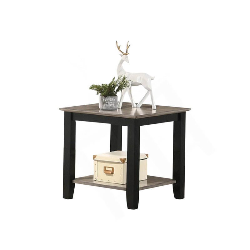 Table de bout avec tablette ouverte en brun foncé et gris