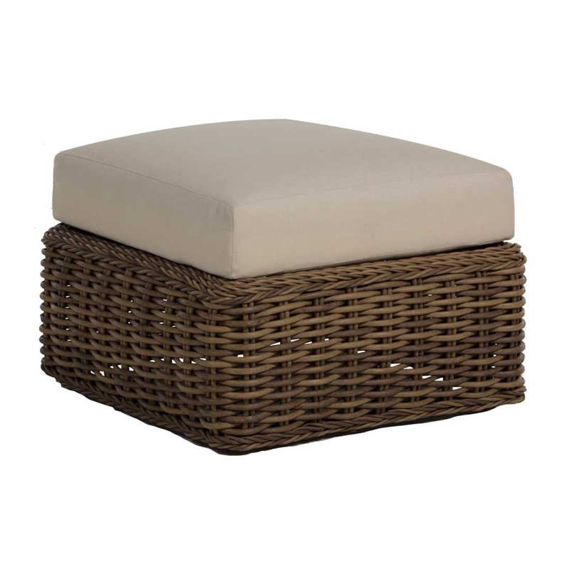 Soho Outdoor Ottoman with Cushion, Raffia, Rollo Silver InsideOut® Linen, Welt