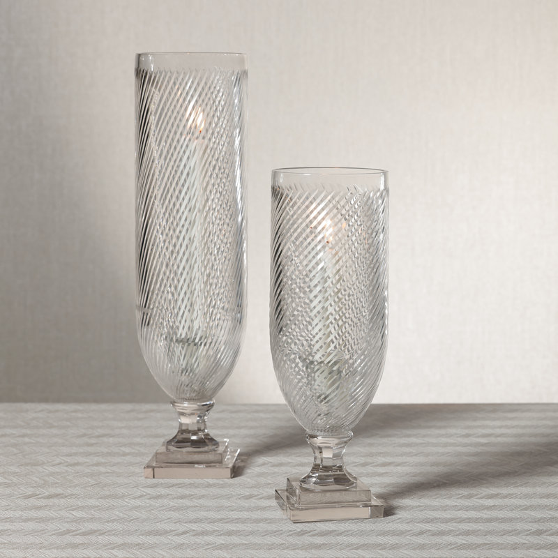 Maison de Verre Whisper Cut Glass Hurricane Taper Holder, 5" x 16"