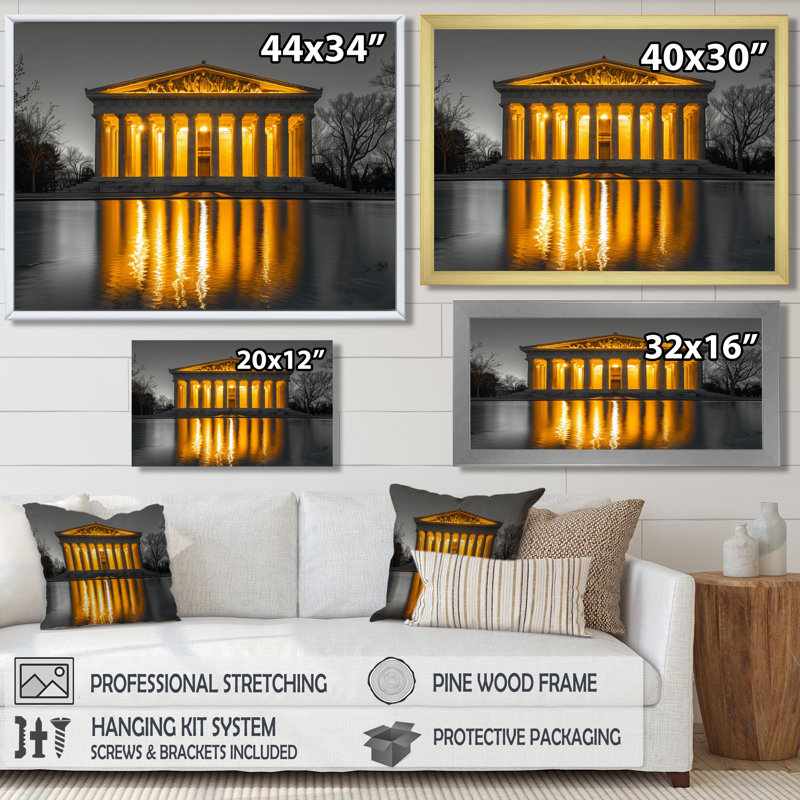 Jaune jaune gris, Lincoln, Monument commémoratif, art mural, Cadre simple blanc, H 30 po x l 40 po