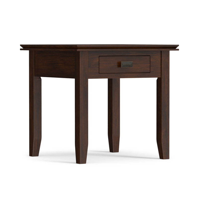 Artisan 21"W Solid Wood Transitional Square End Table with Drawer and Tapered Legs, 20" H x 20.5" W x 20.5" D, Russet Brown