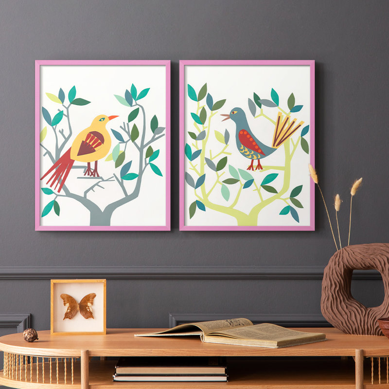 WhittyBird III - reproduction encadrée de qualité supérieure - prête à être accrochée - aucun clou requis - aucun clou requis