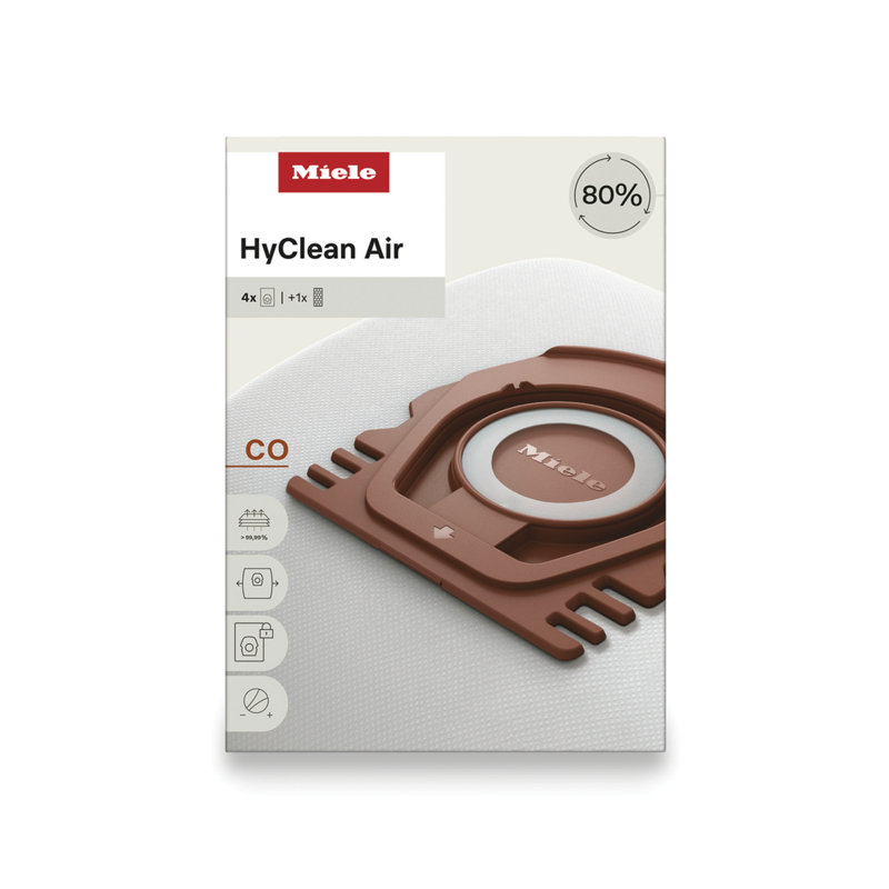 Miele HyClean Air CO Vacuum Cleaner Bags for Miele Guard M1 Vacuum Cleaners, Pack of 4 Vacuum Bags and 1 AirClean Exhaust Filter