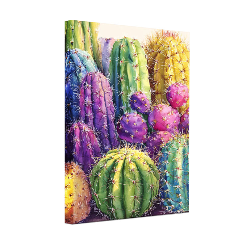 Plantes et fleurs, impression de motif de cactus coloré, H 30 po x l 20 po