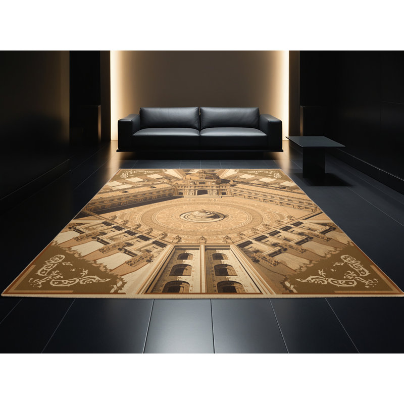 Tapis beige moelleux et moelleux à motif rétro vintage à motif de plumes en molleton beige / beige, 7 x 10