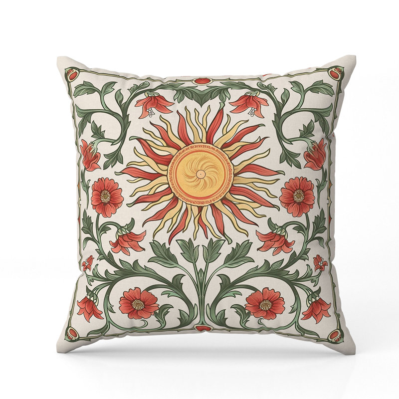Solar Elegance  Square Throw Pillow, 16"H x 16"W, Green/Red