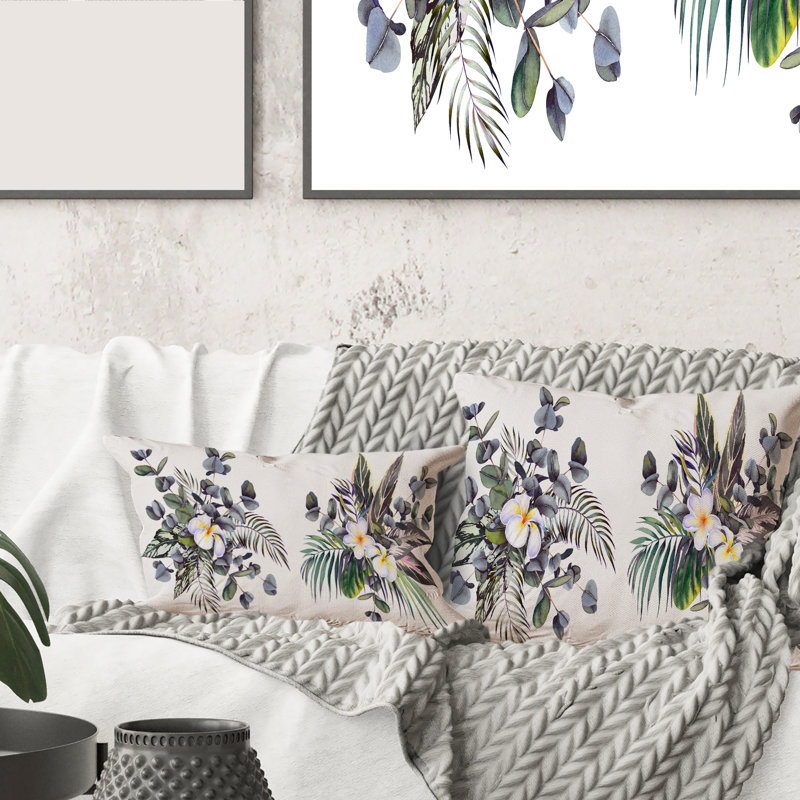 Housse de coussin rectangulaire avec bouquets de fleurs tropicales avec fleurs de frangipanier tropicales Plumeria