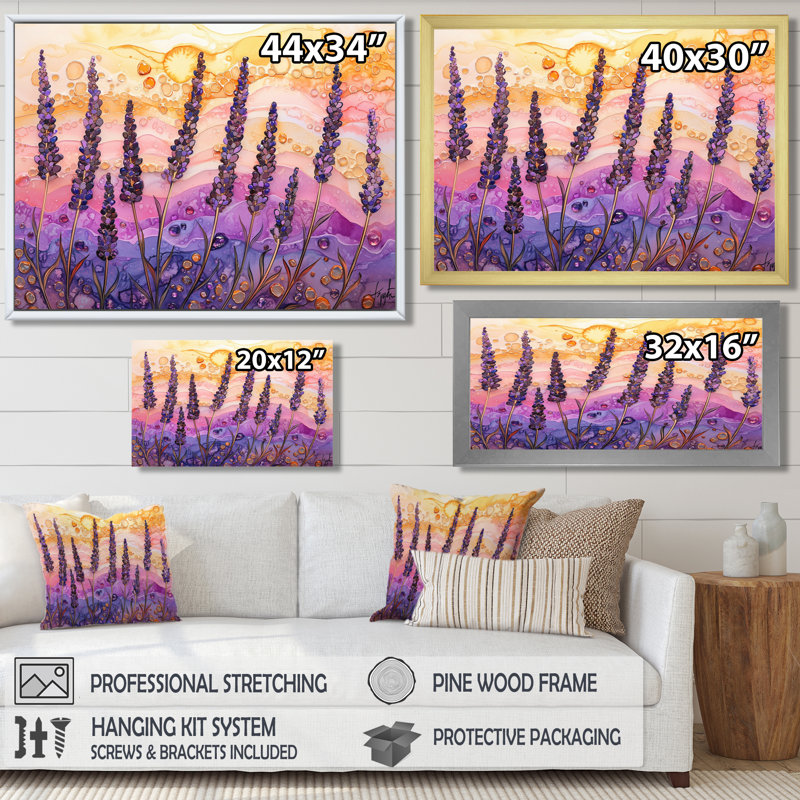 Été velours lavande prés sur agate I - décoration murale lavande, H 12 po x l 20 po, Toile tendue, Ne s’applique pas