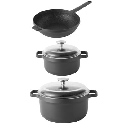 BergHOFF GEM 5Pc Non-Stick Cast Aluminum Cookware Set with Cass, Fry Pan and Stockpot