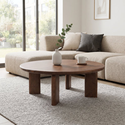 Liva Solid Walnut Wood Round Coffee Table - Handcrafted Scandinavian Modern Coffee Table with 16" and 18" Height Options
