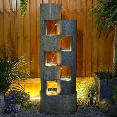 Handcrafted Outdoor Weather Resistant Floor Fountain with Lights