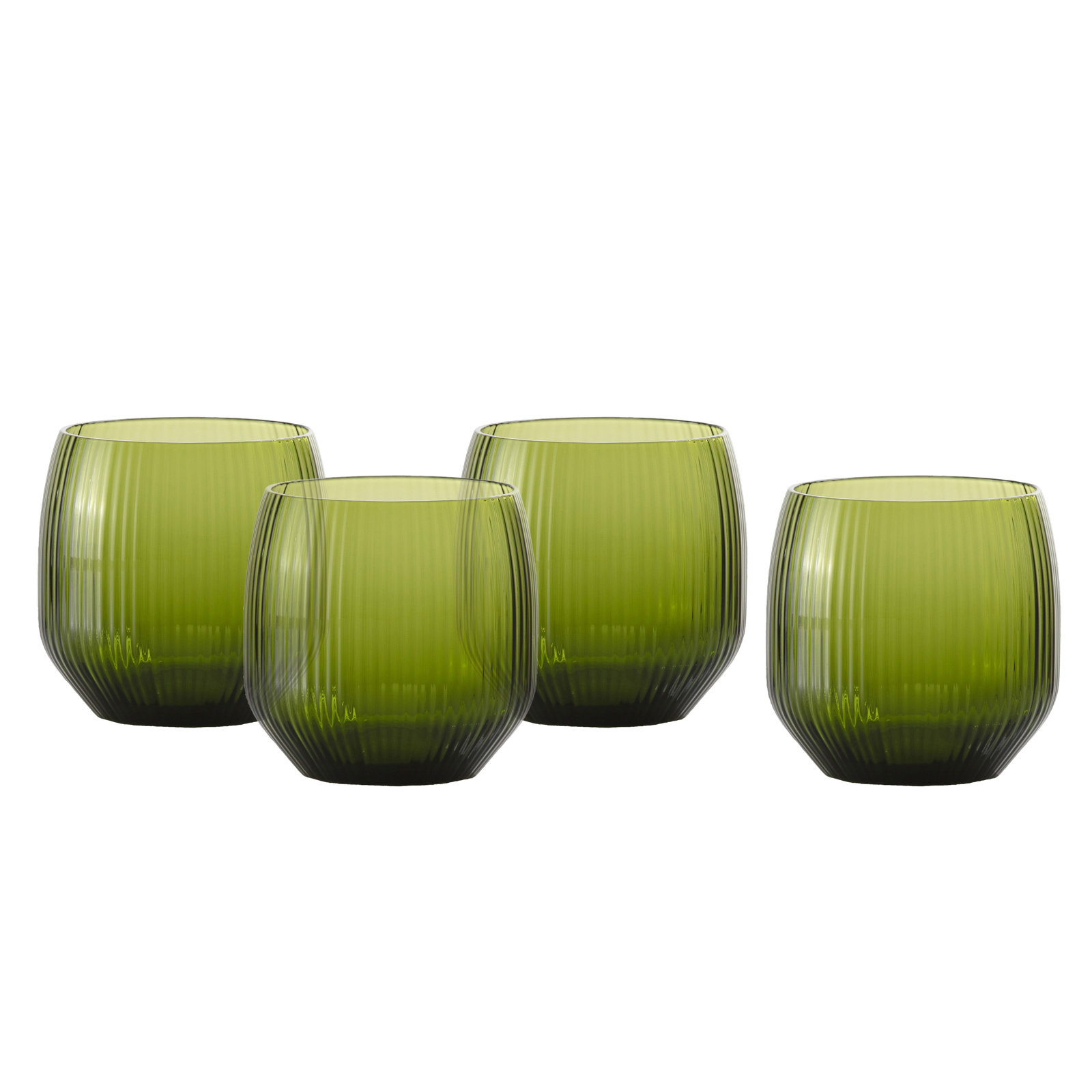 Ribbed Highball Glass, Textured Palm Green, 13 fl oz