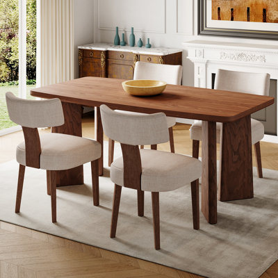 Dining Set Mid-Century Modern Wooden Table & Upholstered Chair Set For Home, Kitchen, Dining Room