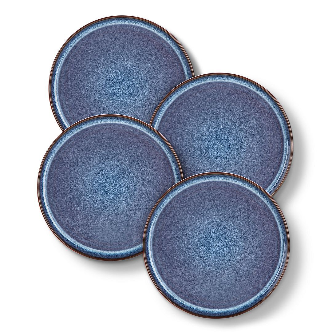  4 Piece Blue Ceramic Dinner Plates Set,Kiln-Fired Plates, Blue