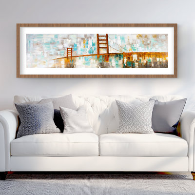 Golden Gate avec taches de peinture turquoise | Impression encadrée