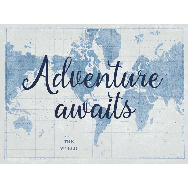Carte du monde blanche et bleue V2 - impression sur toile tendue, H 30 po x l 40 po