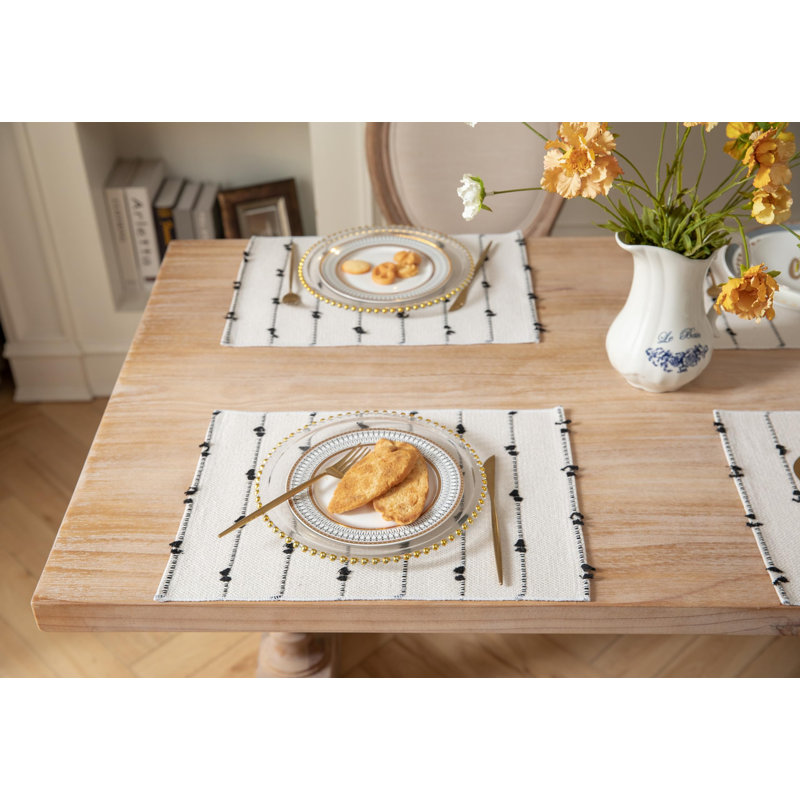 Ensembles de table bohèmes, pour la décoration de table à manger, napperons en tissu tissé pour une cuisine rustique de style campagnard, napperons en coton, ensemble de 6, (noir)