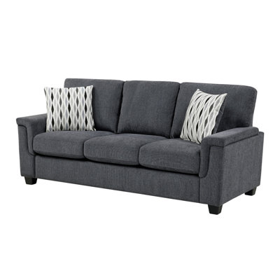 Canapé Deva avec 2 coussins, accoudoirs profilés, chenille gris foncé, noir 82 pouces