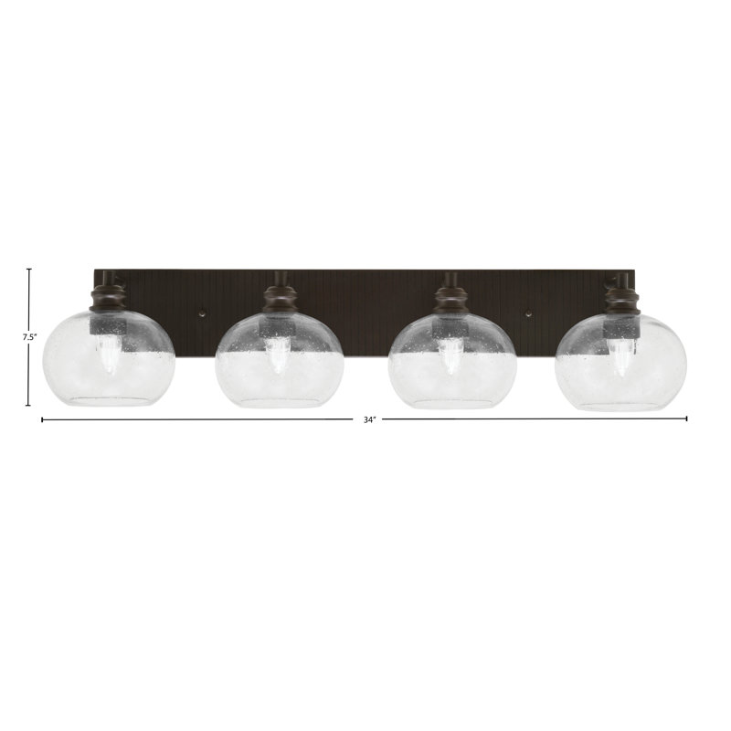 Barre d'éclairage de salle de bain 4 lumières Edge avec verre à bulles transparent 7 po, Espresso