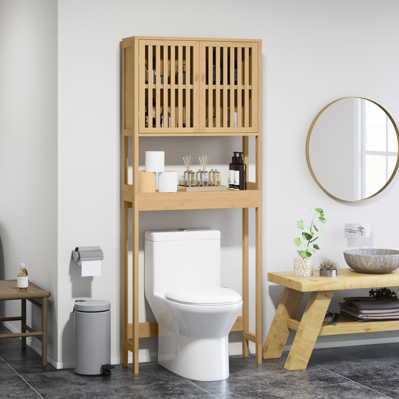 Over Toilet Cabinet - Space Bathroom Storage With Slatted Doors And Adjustable Inner Shelf Natural For Spacious Interior Open Space