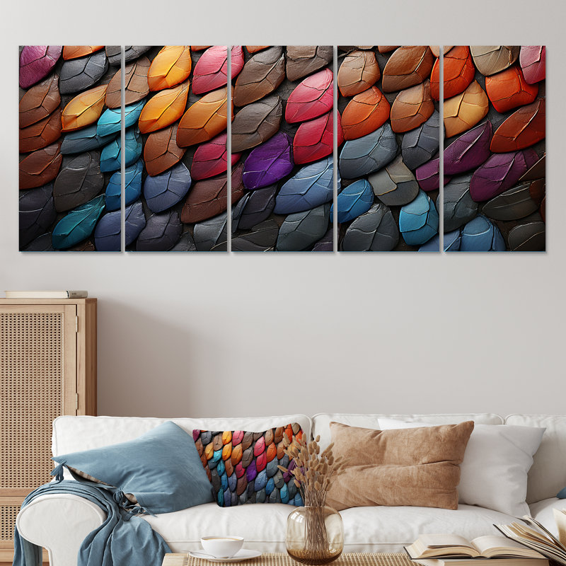 5 pièces d'art sur toile, "Pierre colorée", H 28 po x l 60 po
