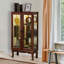 Cabinet avec tablettes réglables et panneau arrière en miroir, portes en verre trempé-720378173