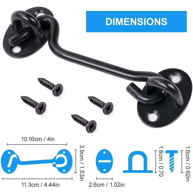 Domira Black Hook & Eye Latch – Heavy Duty Stainless Steel Door Lock | 3, 4, 6, 8 Inch | Gate Hook And Eye Latch For Wooden Doors, Sheds, Barns, Windows & Garden Gates