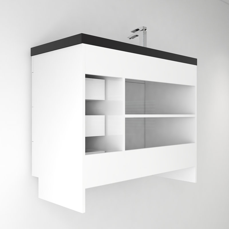 Ensemble de meuble-lavabo simple 42 po Campball, Blanc très luisant, Noir mat