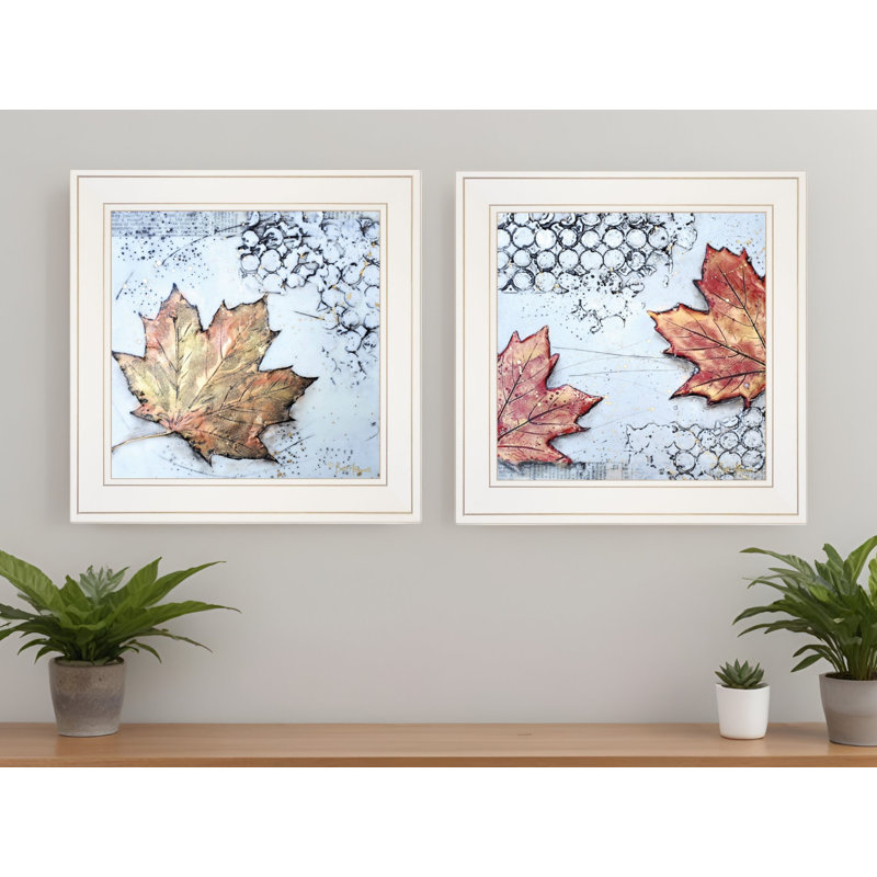 Ensemble de deux feuilles d'automne encadrées, impression encadrée