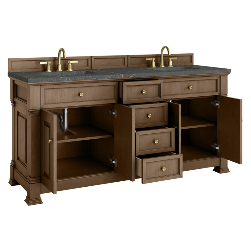 Brookfield 72'' Double Bathroom Vanity with Top, Parisien Bleu, Pecan