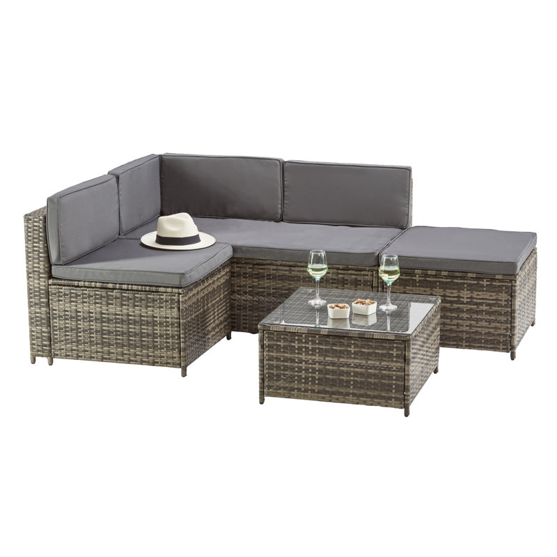 Milan 5 Seater Rattan Corner Sofa Set, Dark Grey, Brown