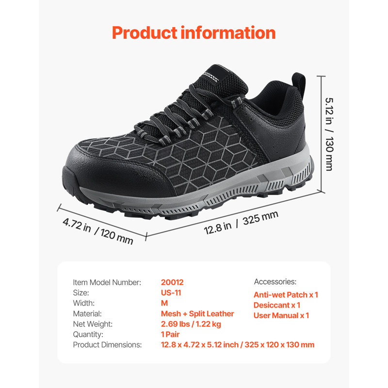 Steel Toe Shoes for Men, US Size 11, Men’s Cushion Sport Safety Toe Athletic Work Shoe, Indestructible Safety Sneakers Lightweight,Breathable Industry Construction Work Shoes, Black