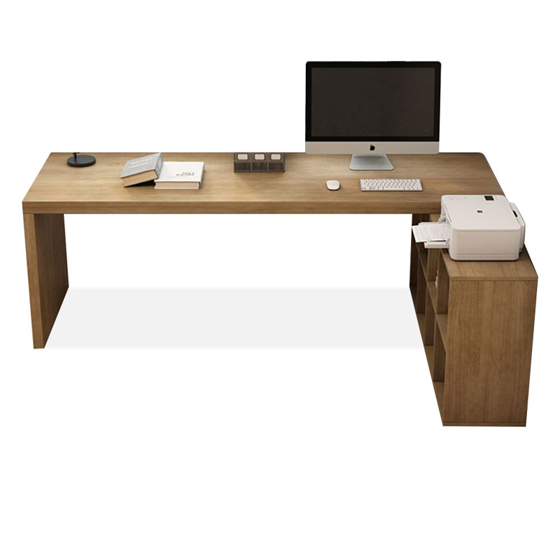 Wood color L-Shaped Solid Wood Desks, Right Hand Return, 29.53" H x 86.61" W x 55.12" D