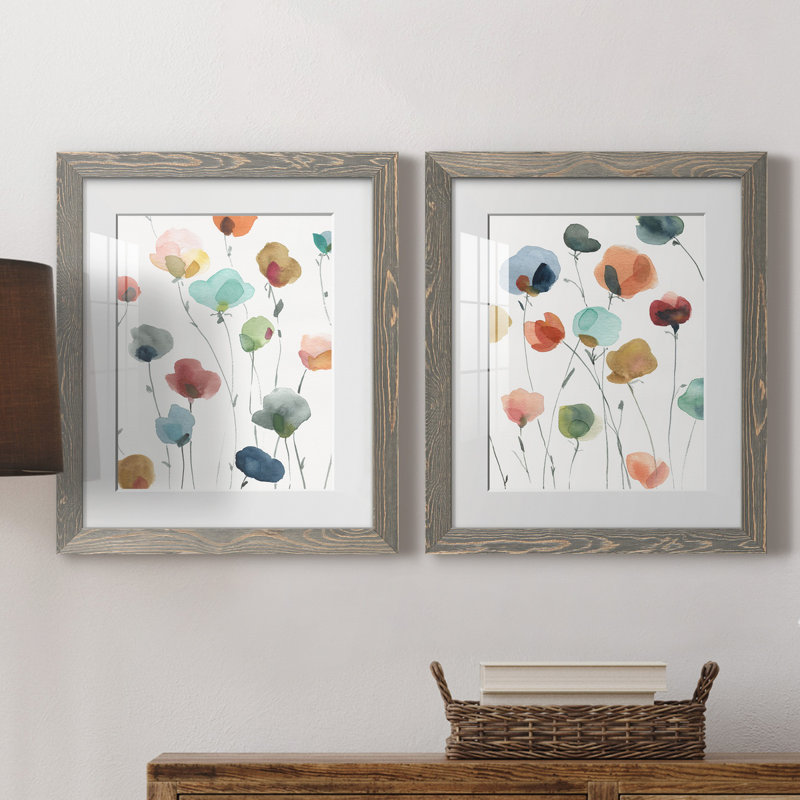 «Lollipop Garden I», ensemble de 2 impressions, Impression encadrée avec passe-partout, H 24 po x l 36 po, Gris