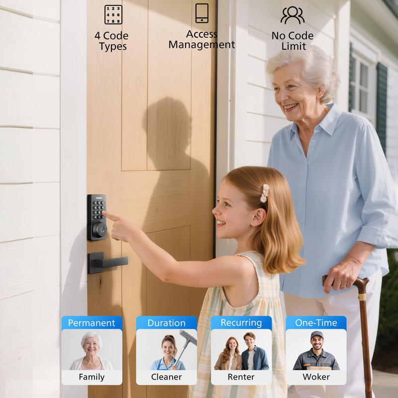 Serrure intelligente à pêne dormant Philips WiFi avec poignée, déverrouillage par application / voix / empreinte digitale / code d'accès / clé
