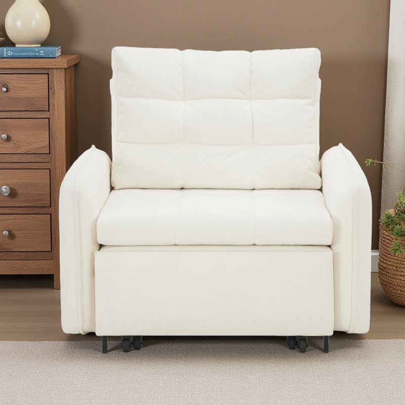 Canapé-lit 3 en 1, méridienne escamotable extra longue de 80 po avec charge USB, poches et boîte de rangement, conception capitonnée, canapé-lit simple en chenille multifonctionnel pour le salon et l’appartement