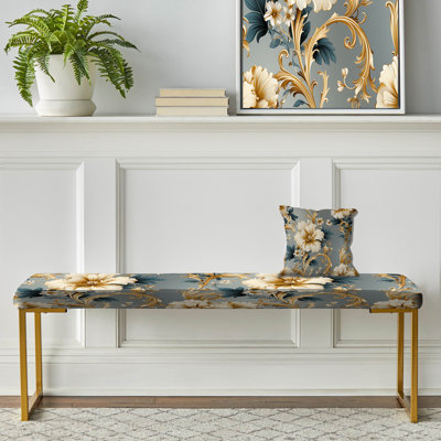 Vintage Ornamental Frames Victorian Pattern - Damask Upholstered Gold Bench